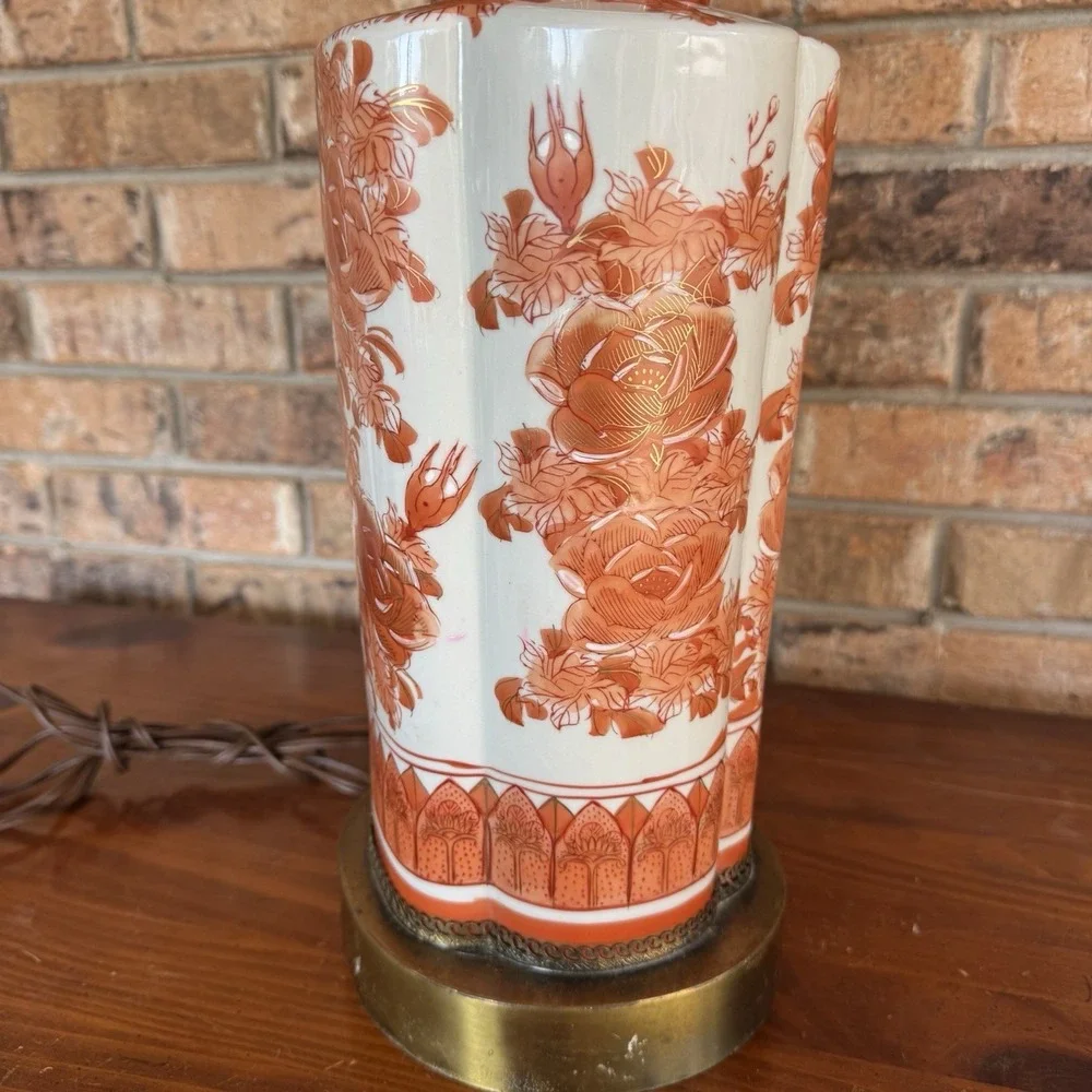 Vintage Kutani Style Porcelain Table‎ Lamp Red Floral Chinoiserie Asian Decor